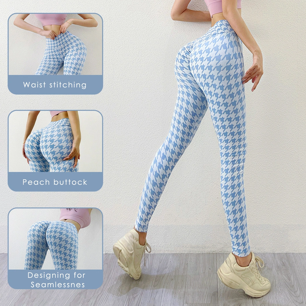 Wholesale High-Elastic Sports Leggings, Custom Sexy Cross Waist Sweat Wicking Yoga Pants for Girls Casual Plaid Leggings