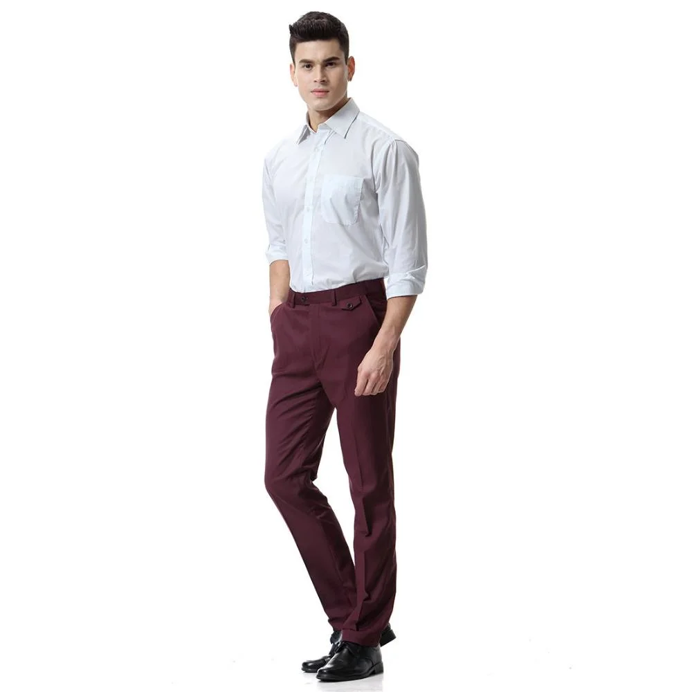 Men′ S Casual Pants Solid Colour Adjustable Waist Business Straight Leg Suit Pants