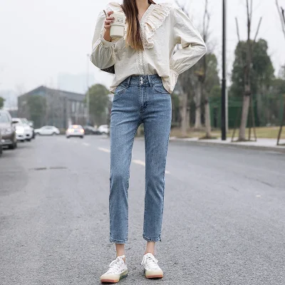 2020 nuovi pantaloni bootcut coreani casual a vita media blu stretch denim jeans legging