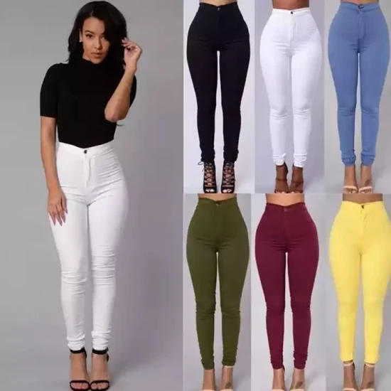 Pantaloni lunghi skinny da donna su misura all'ingrosso elasticizzati a vita alta color caramello Pantaloni casual a matita da donna