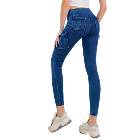 Jeans denim Blu attillati Leggings sportivi da palestra Fitness Pantaloni da yoga Leggings